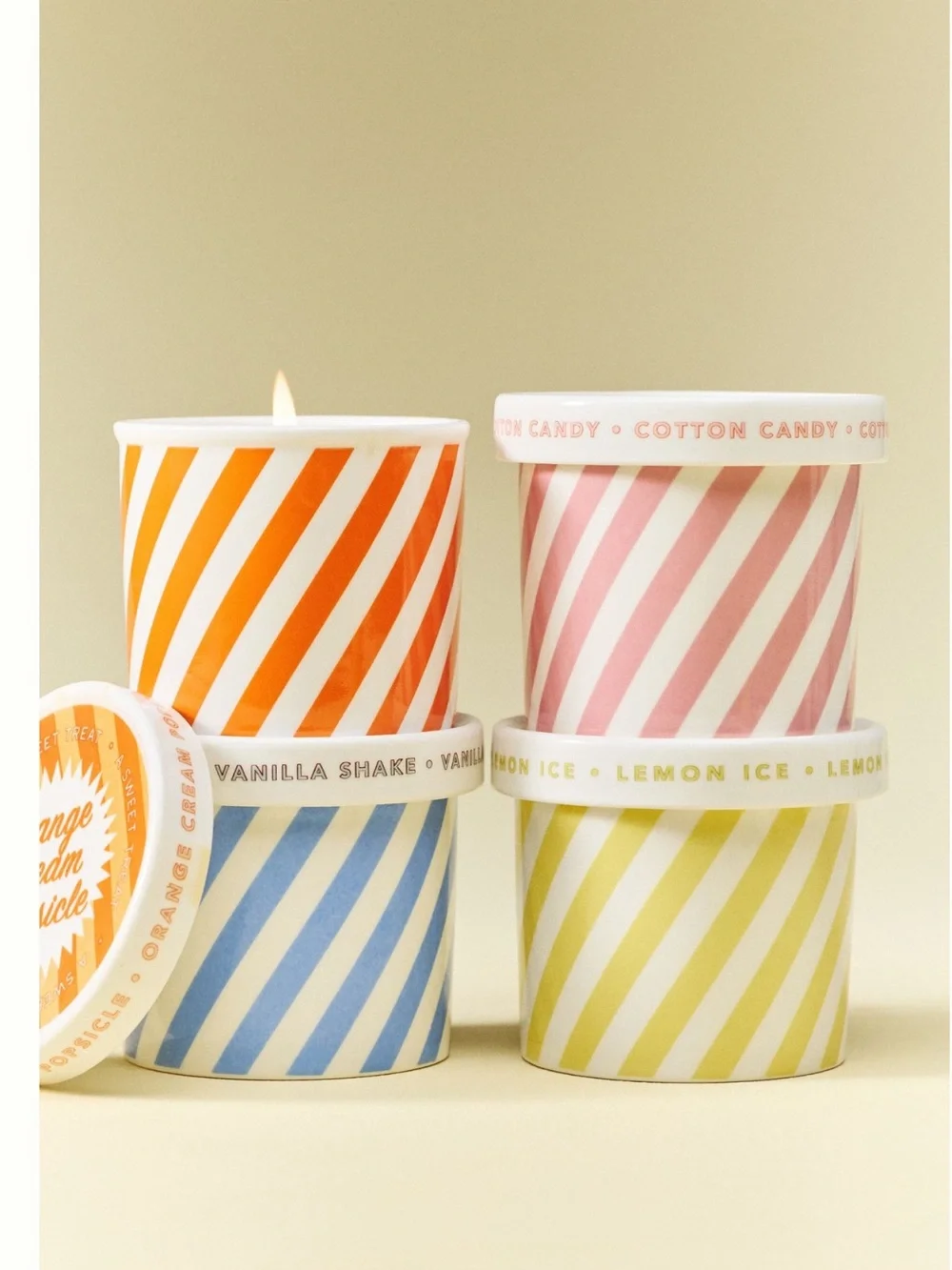 Anthropologie Ceramic Candle Ice Cream Gourmand Orange Cream Popsicle Pint New